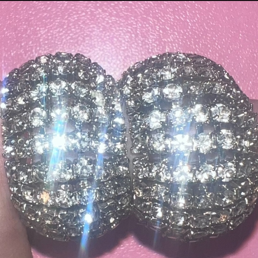 1950s expansion sparkly rhinestone hoop clip on earrings